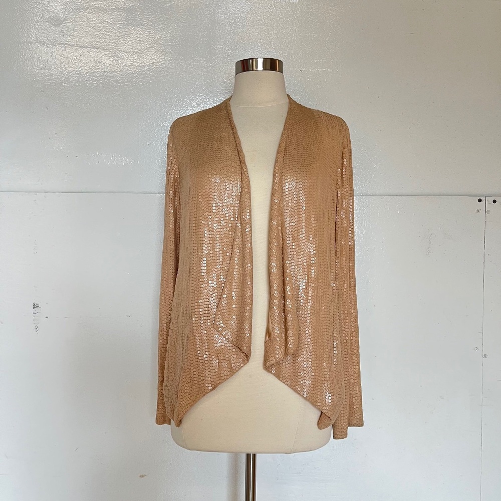 Retro Joie Silk Sequin Drape Front Jacket Shawl Wrap Pastel Blush Pink Coral